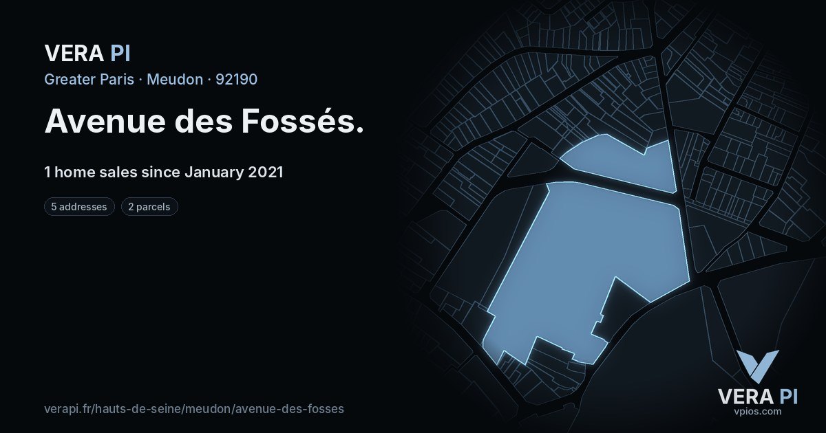 Avenue des Fossés, Meudon at night – every parcel coloured by the prices around it, the street's own parcels lit
