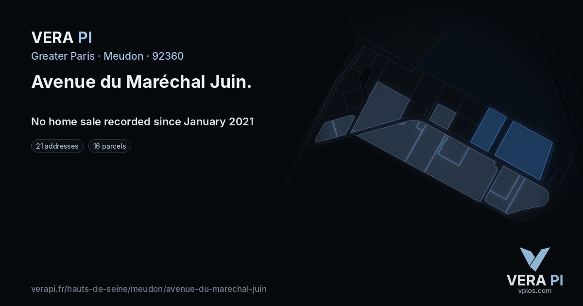 Avenue du Maréchal Juin, Meudon at night – every parcel coloured by the prices around it, the street's own parcels lit