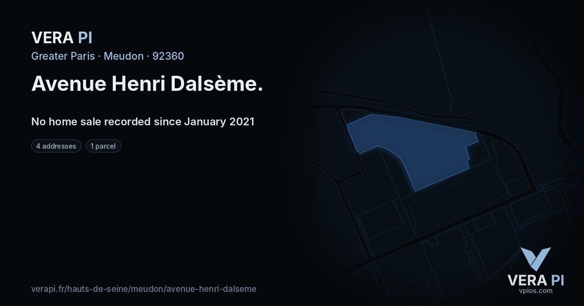 Avenue Henri Dalsème, Meudon at night – every parcel coloured by the prices around it, the street's own parcels lit