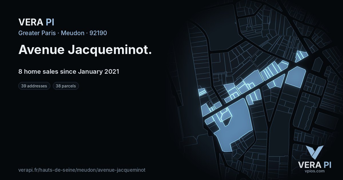 Avenue Jacqueminot, Meudon at night – every parcel coloured by the prices around it, the street's own parcels lit