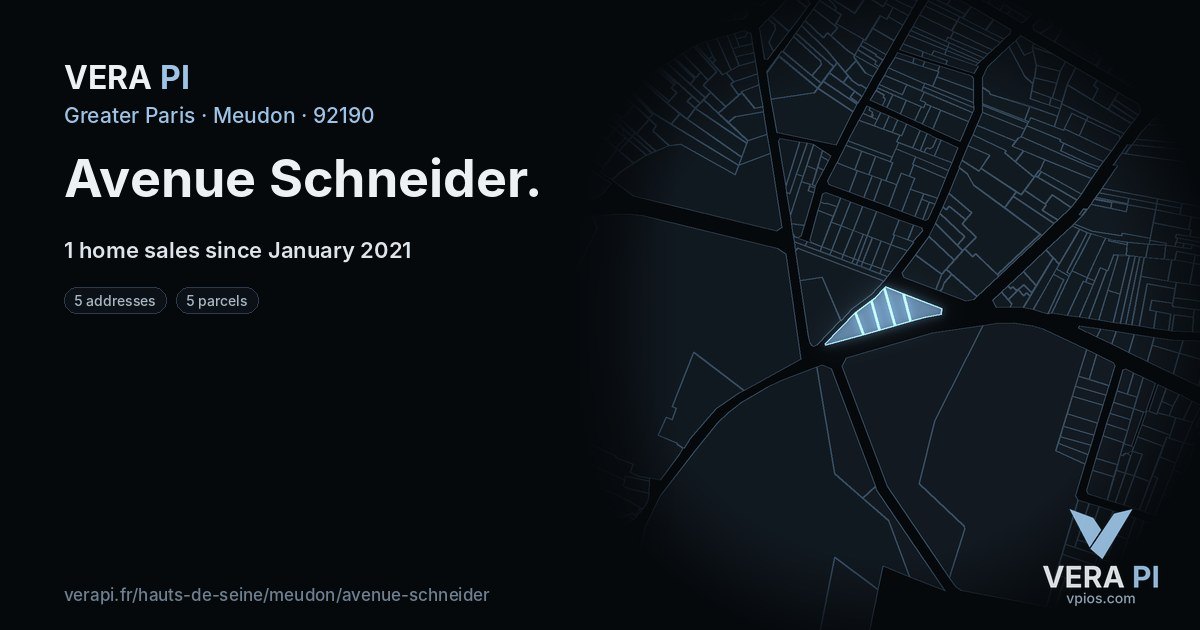 Avenue Schneider, Meudon at night – every parcel coloured by the prices around it, the street's own parcels lit