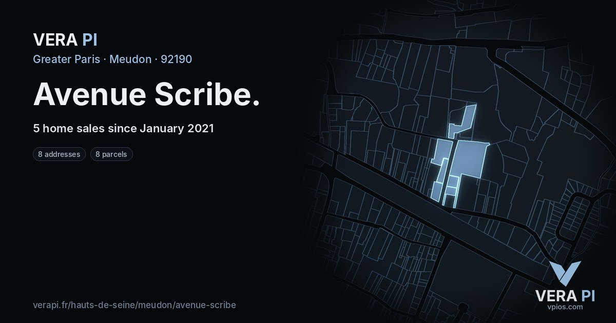 Avenue Scribe, Meudon at night – every parcel coloured by the prices around it, the street's own parcels lit