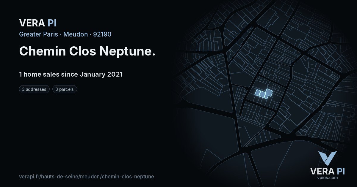 Chemin Clos Neptune, Meudon at night – every parcel coloured by the prices around it, the street's own parcels lit