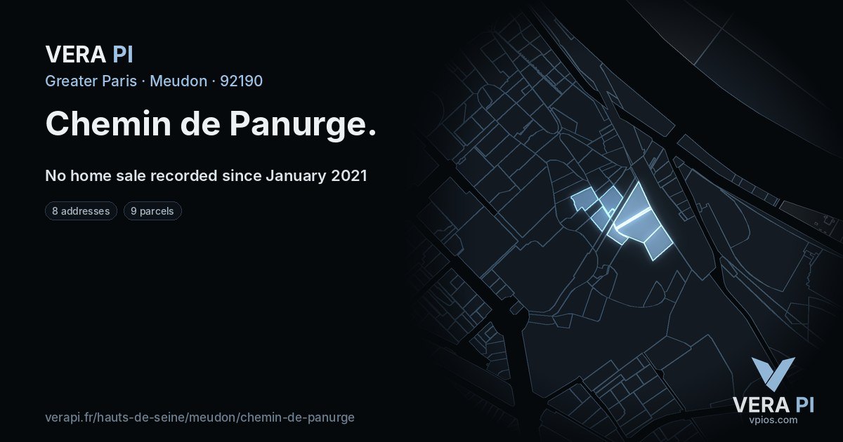 Chemin de Panurge, Meudon at night – every parcel coloured by the prices around it, the street's own parcels lit