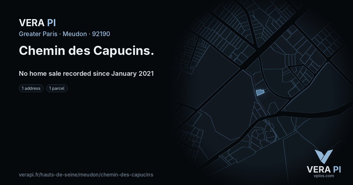 Chemin des Capucins, Meudon at night – every parcel coloured by the prices around it, the street's own parcels lit