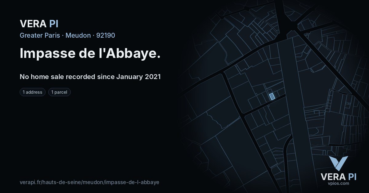 Impasse de l'Abbaye, Meudon at night – every parcel coloured by the prices around it, the street's own parcels lit