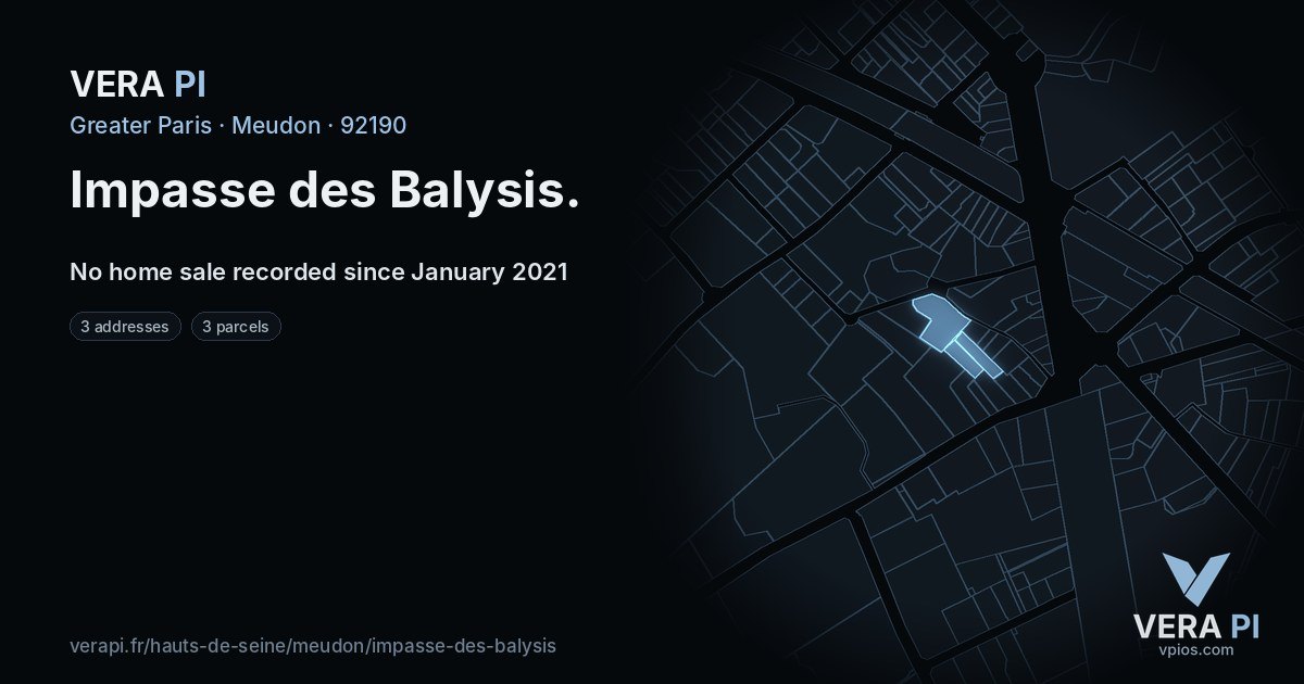 Impasse des Balysis, Meudon at night – every parcel coloured by the prices around it, the street's own parcels lit