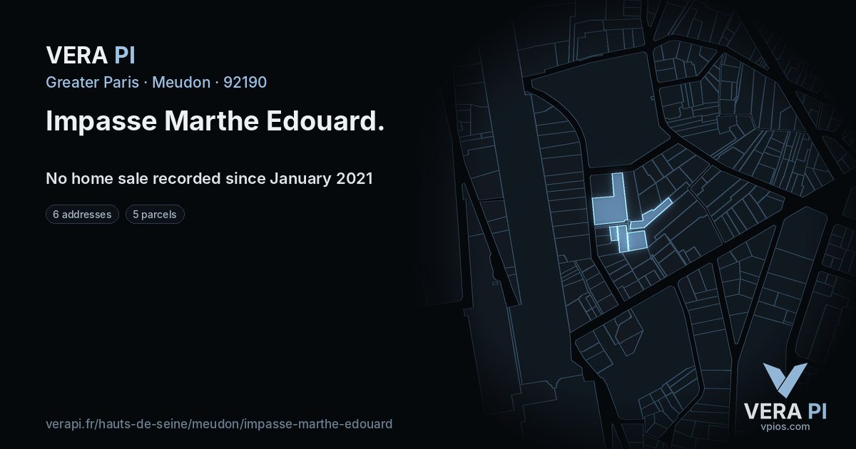 Impasse Marthe Edouard, Meudon at night – every parcel coloured by the prices around it, the street's own parcels lit