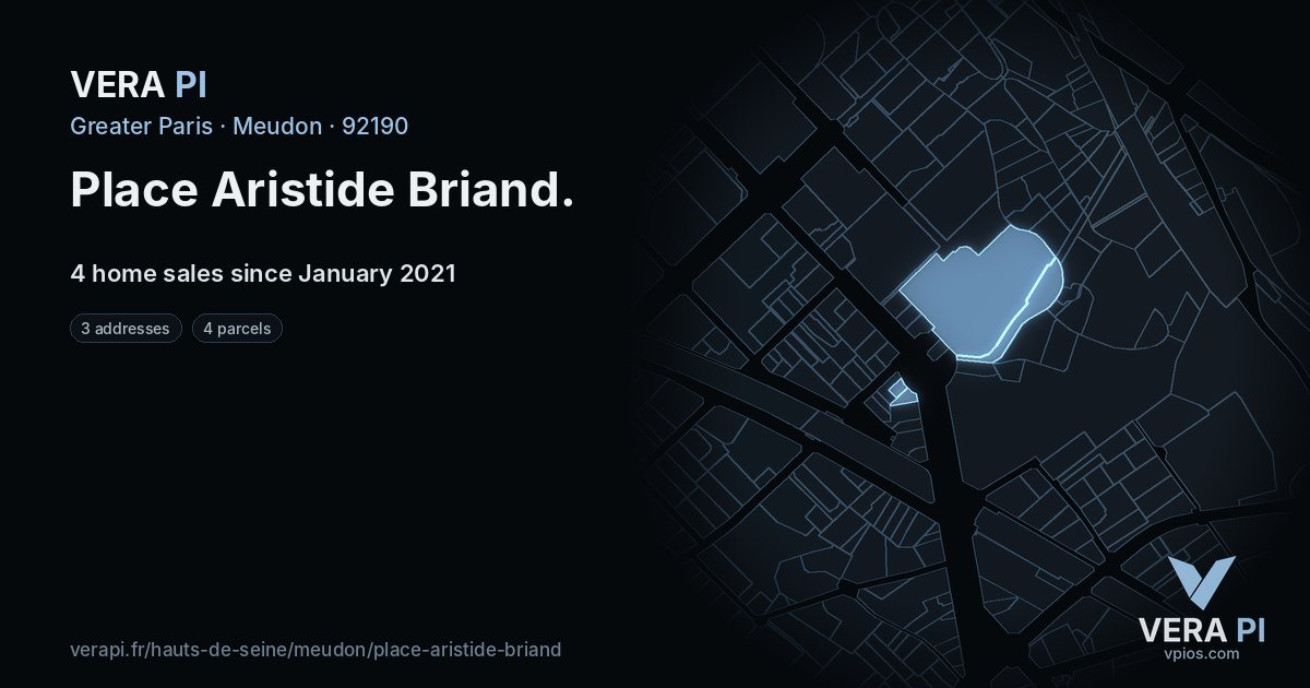 Place Aristide Briand, Meudon at night – every parcel coloured by the prices around it, the street's own parcels lit