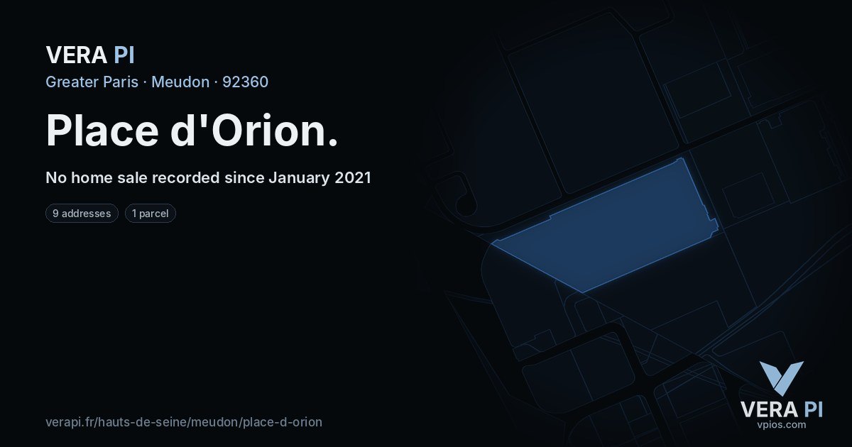 Place d'Orion, Meudon at night – every parcel coloured by the prices around it, the street's own parcels lit
