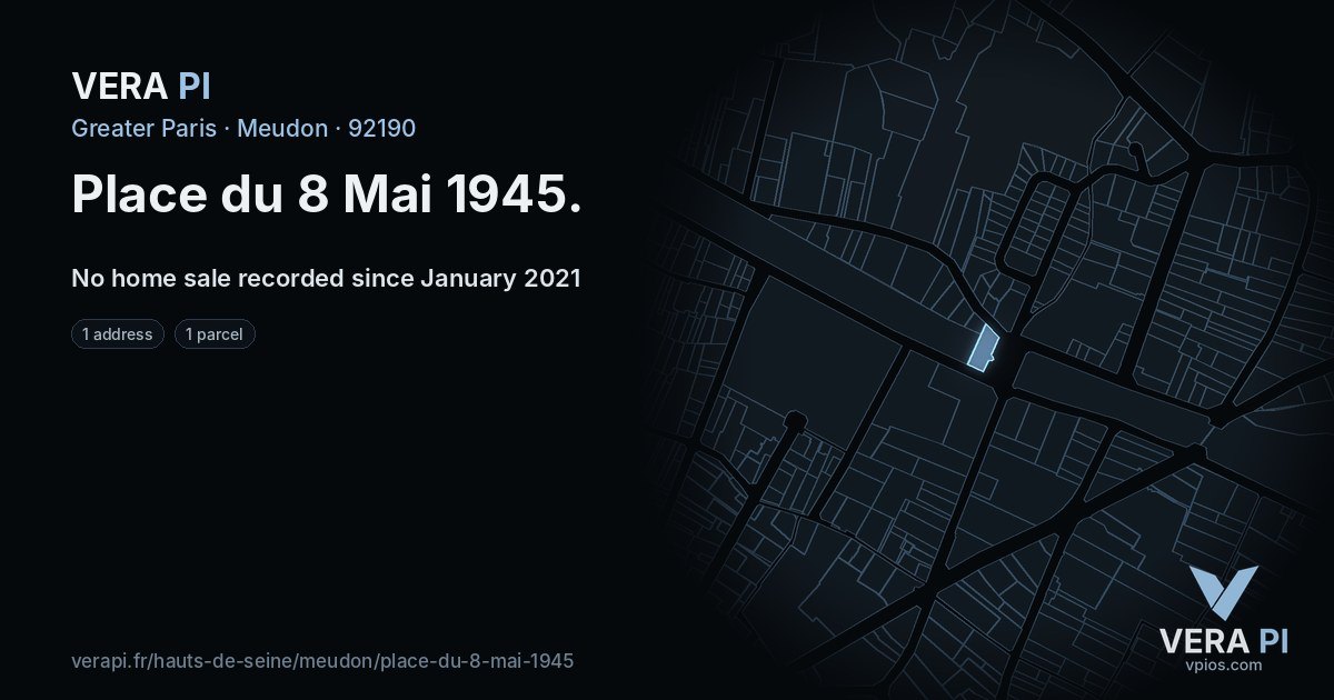 Place du 8 Mai 1945, Meudon at night – every parcel coloured by the prices around it, the street's own parcels lit