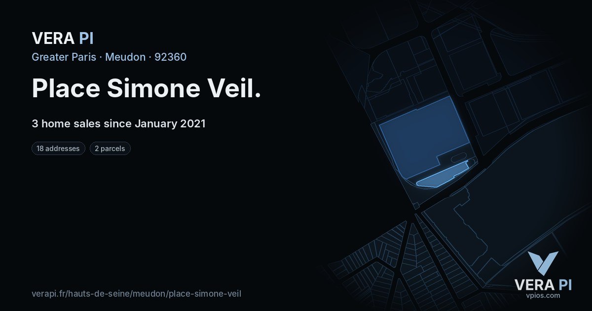 Place Simone Veil, Meudon at night – every parcel coloured by the prices around it, the street's own parcels lit