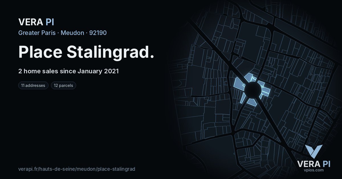 Place Stalingrad, Meudon at night – every parcel coloured by the prices around it, the street's own parcels lit