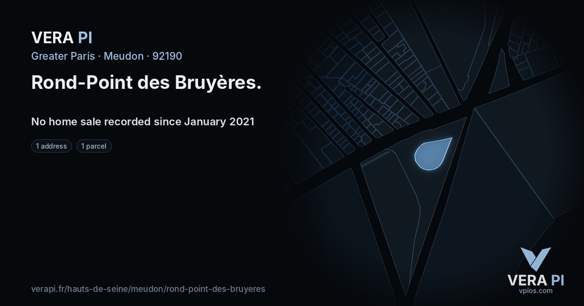Rond-Point des Bruyères, Meudon at night – every parcel coloured by the prices around it, the street's own parcels lit