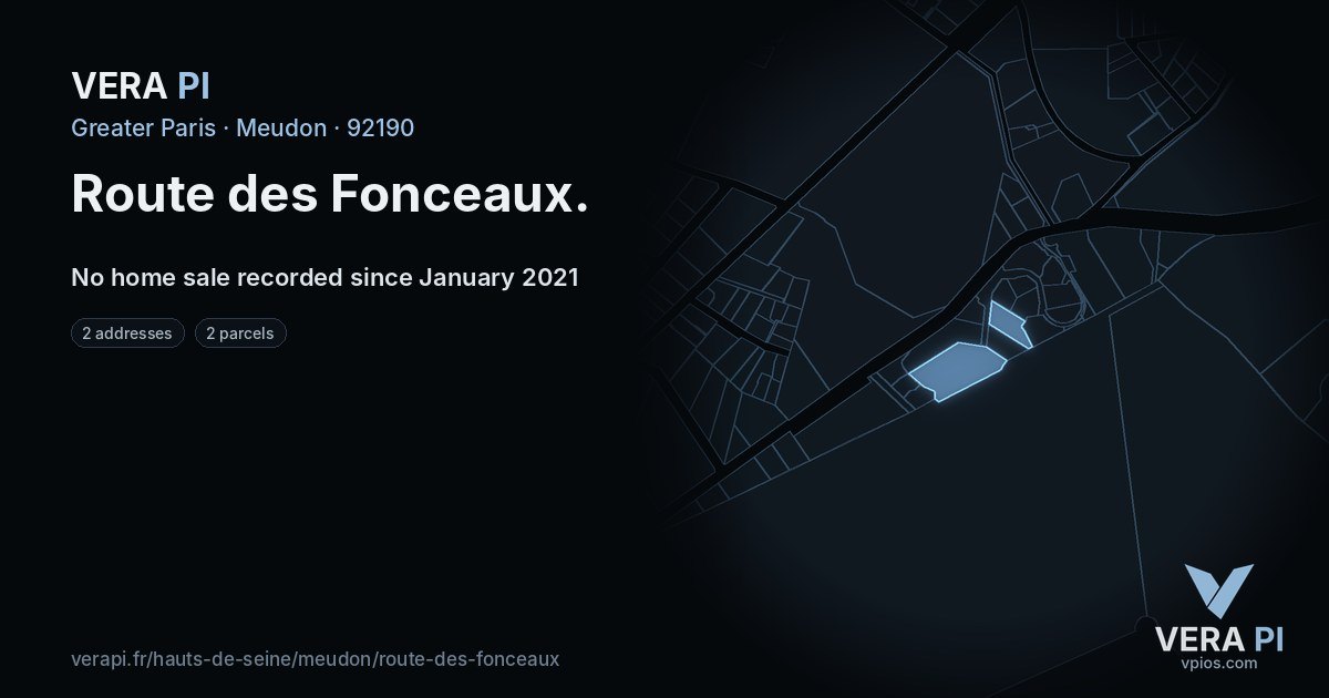 Route des Fonceaux, Meudon at night – every parcel coloured by the prices around it, the street's own parcels lit