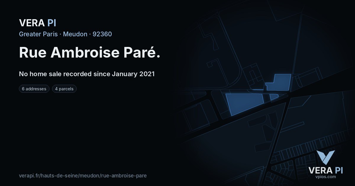 Rue Ambroise Paré, Meudon at night – every parcel coloured by the prices around it, the street's own parcels lit