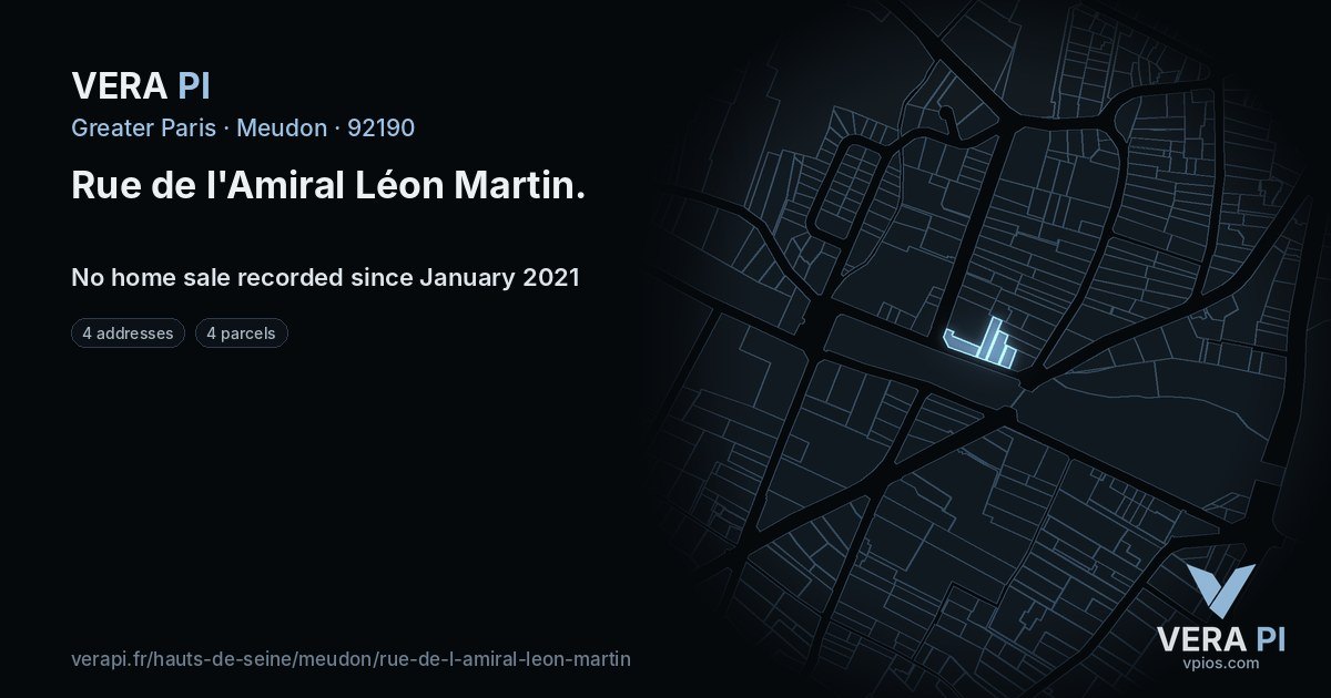 Rue de l'Amiral Léon Martin, Meudon at night – every parcel coloured by the prices around it, the street's own parcels lit
