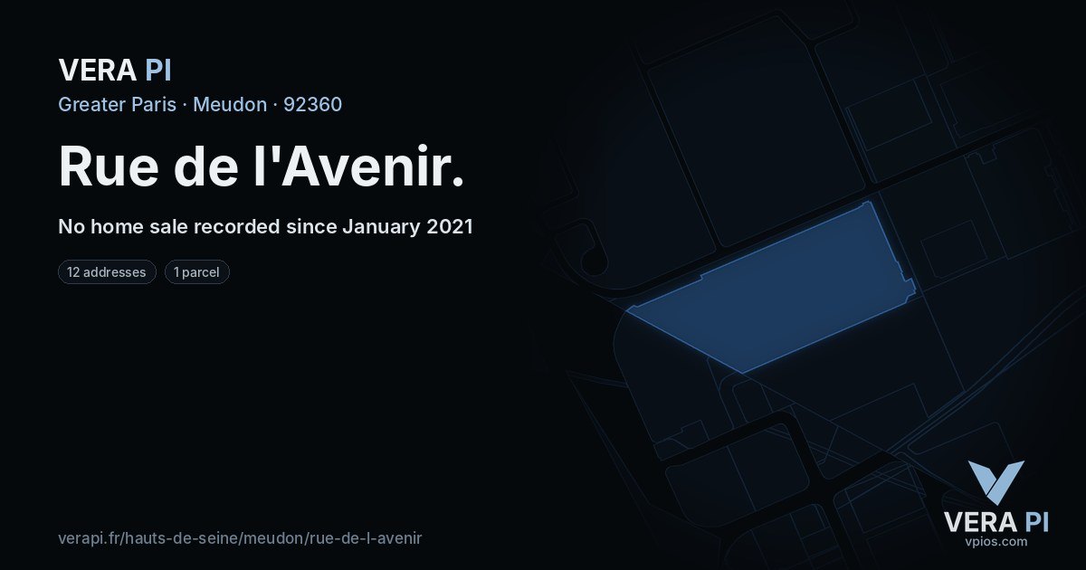 Rue de l'Avenir, Meudon at night – every parcel coloured by the prices around it, the street's own parcels lit