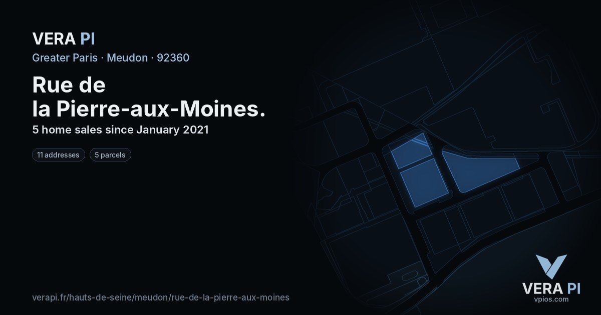 Rue de la Pierre-aux-Moines, Meudon at night – every parcel coloured by the prices around it, the street's own parcels lit