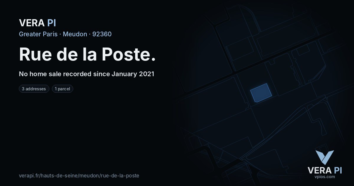 Rue de la Poste, Meudon at night – every parcel coloured by the prices around it, the street's own parcels lit