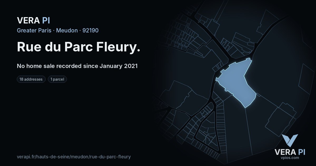 Rue du Parc Fleury, Meudon at night – every parcel coloured by the prices around it, the street's own parcels lit