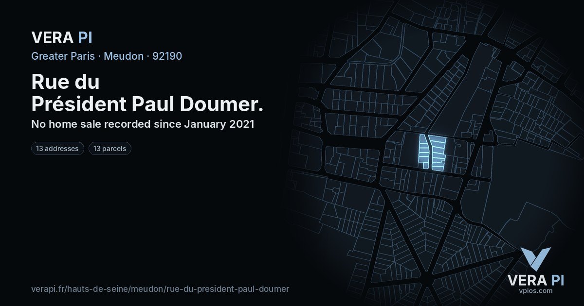 Rue du Président Paul Doumer, Meudon at night – every parcel coloured by the prices around it, the street's own parcels lit