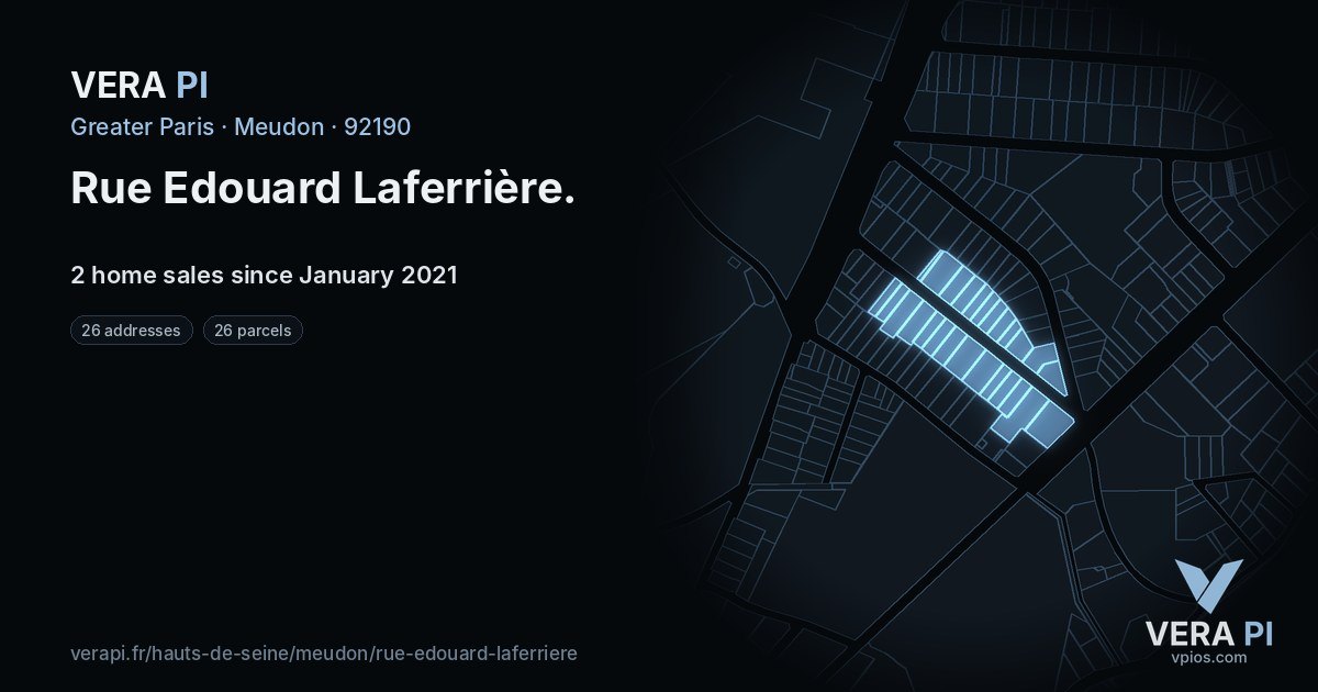 Rue Edouard Laferrière, Meudon at night – every parcel coloured by the prices around it, the street's own parcels lit