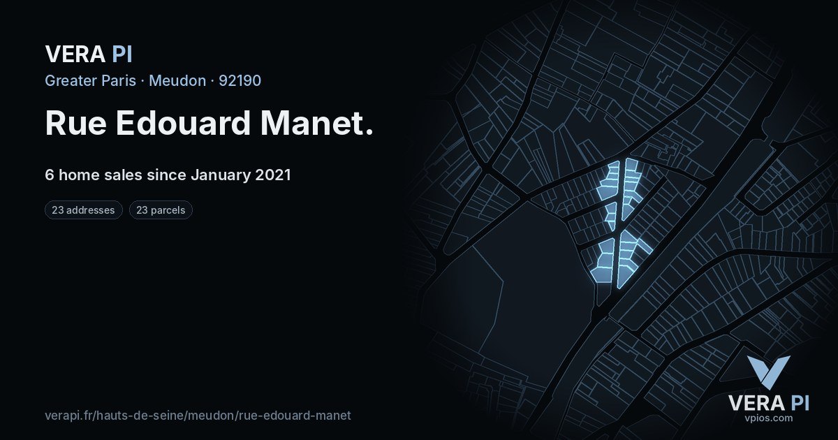 Rue Edouard Manet, Meudon at night – every parcel coloured by the prices around it, the street's own parcels lit