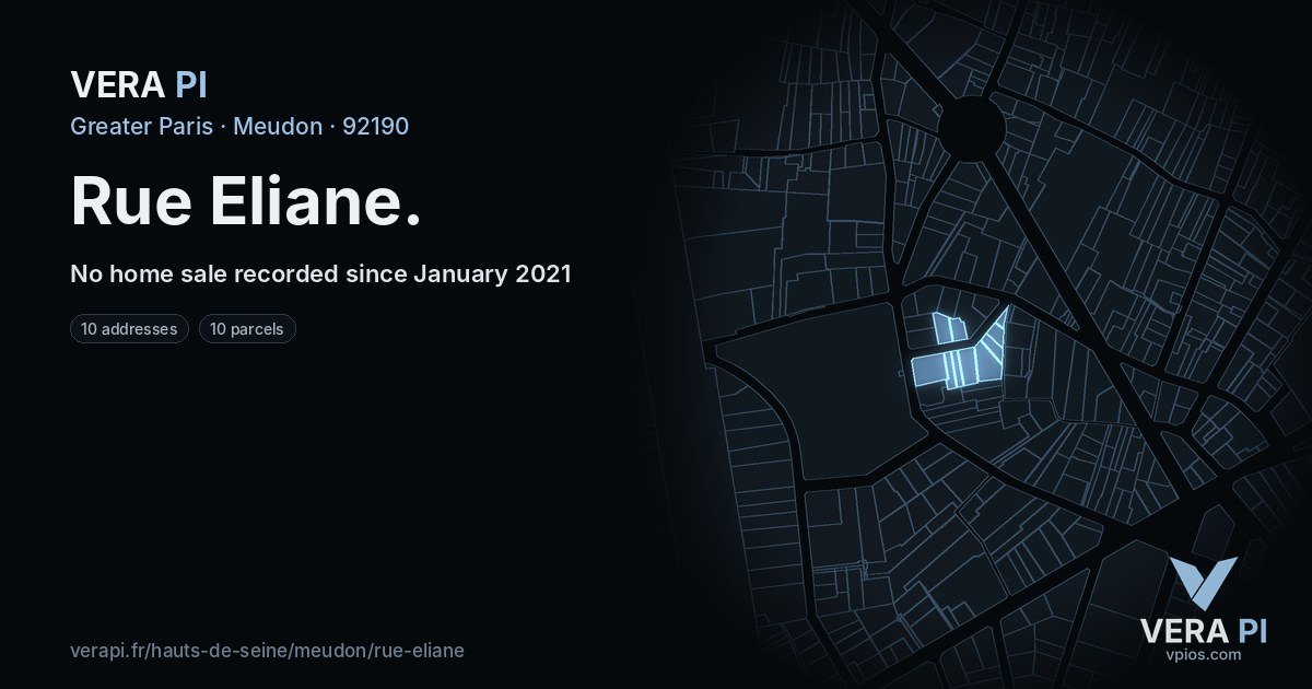 Rue Eliane, Meudon at night – every parcel coloured by the prices around it, the street's own parcels lit