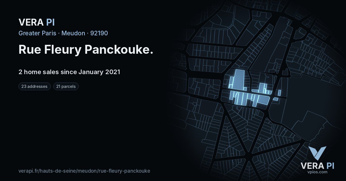 Rue Fleury Panckouke, Meudon at night – every parcel coloured by the prices around it, the street's own parcels lit