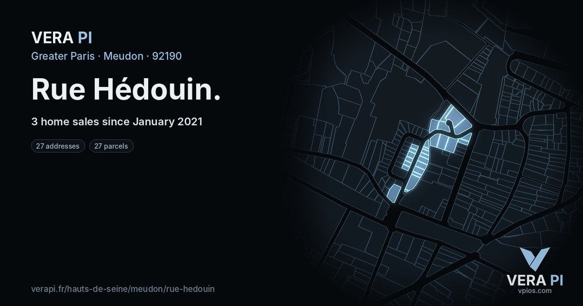 Rue Hédouin, Meudon at night – every parcel coloured by the prices around it, the street's own parcels lit