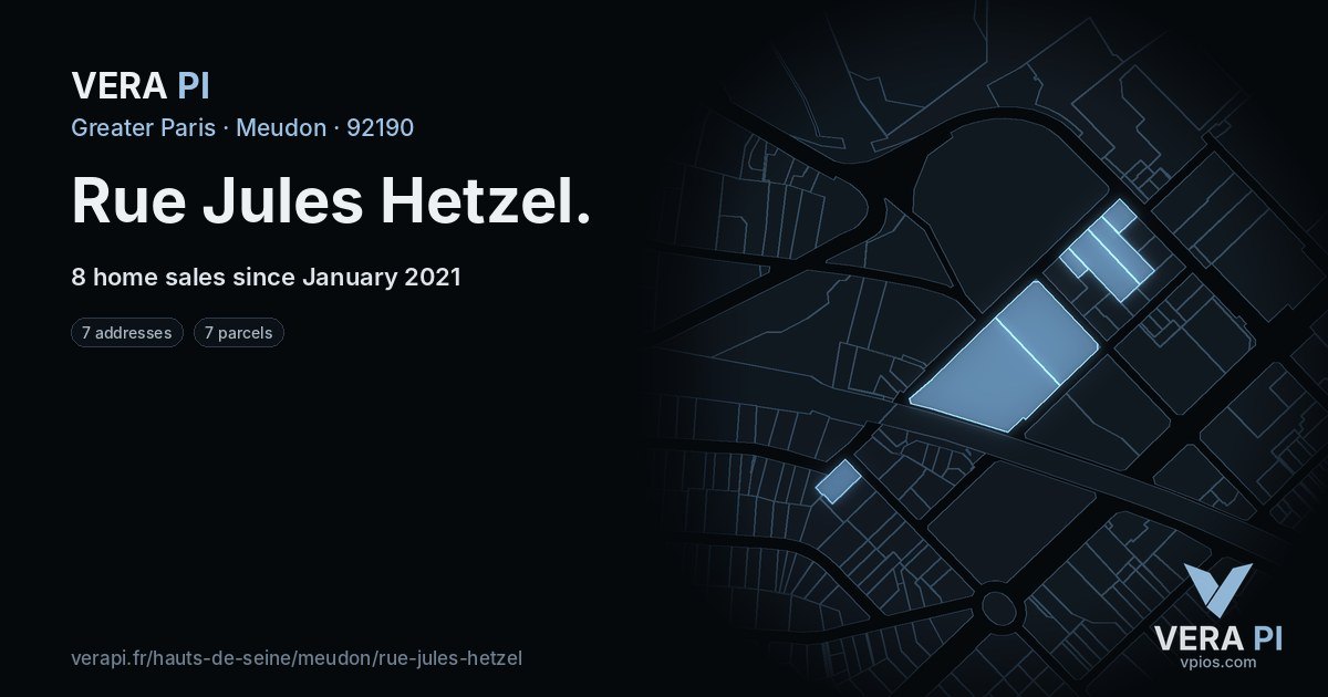 Rue Jules Hetzel, Meudon at night – every parcel coloured by the prices around it, the street's own parcels lit