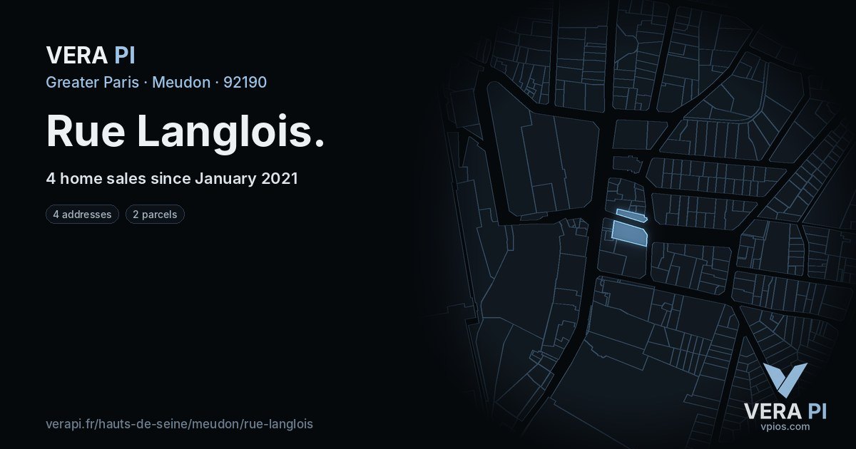 Rue Langlois, Meudon at night – every parcel coloured by the prices around it, the street's own parcels lit