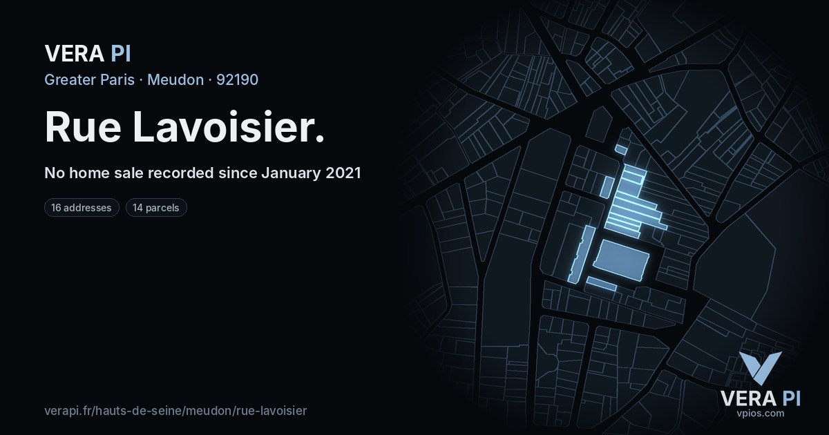 Rue Lavoisier, Meudon at night – every parcel coloured by the prices around it, the street's own parcels lit