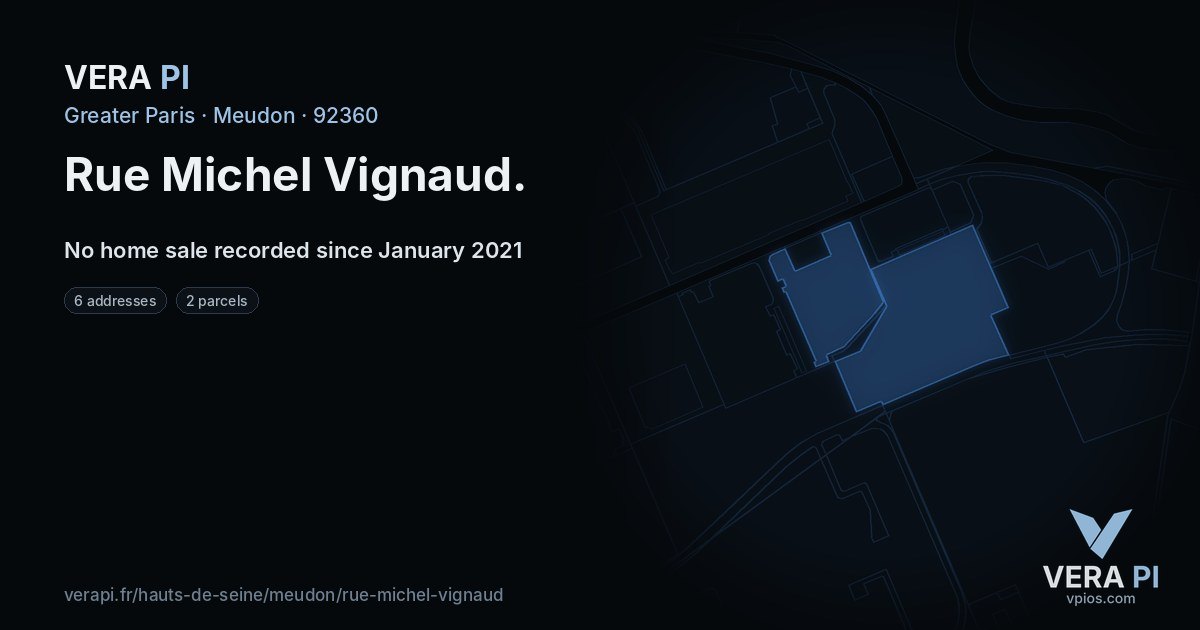 Rue Michel Vignaud, Meudon at night – every parcel coloured by the prices around it, the street's own parcels lit