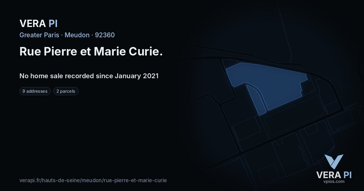 Rue Pierre et Marie Curie, Meudon at night – every parcel coloured by the prices around it, the street's own parcels lit