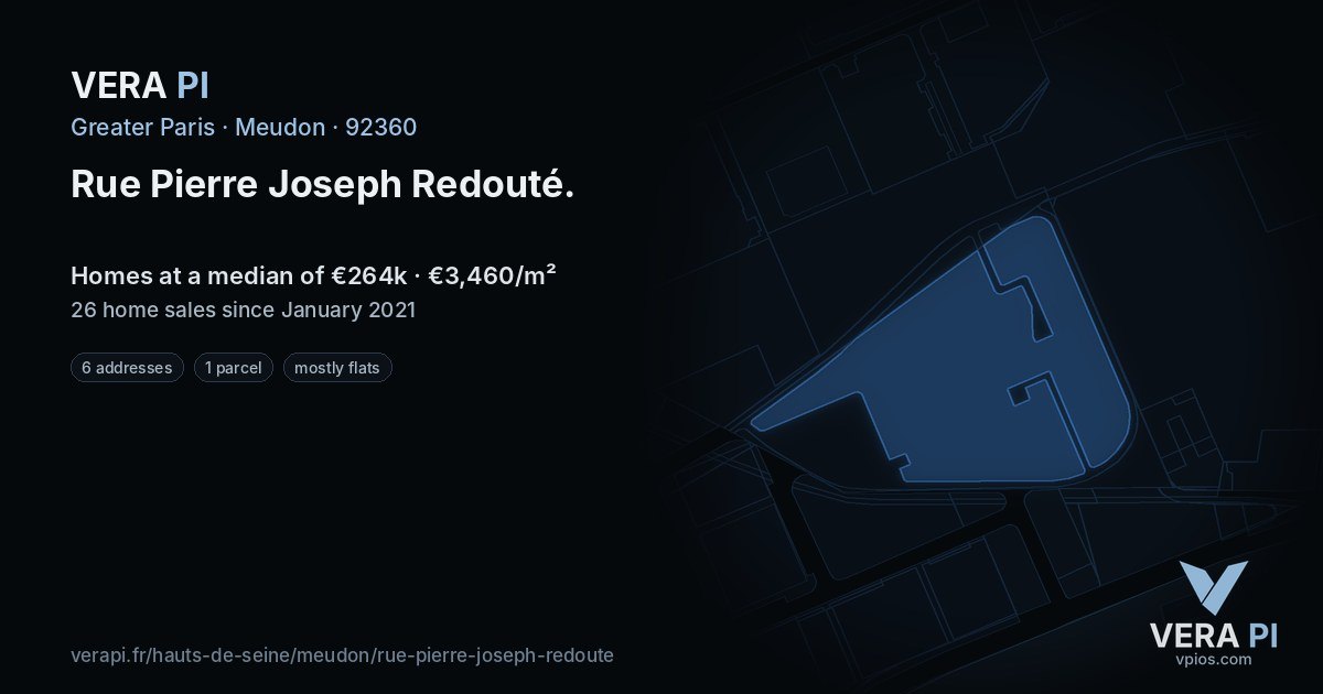 Rue Pierre Joseph Redouté, Meudon at night – every parcel coloured by the prices around it, the street's own parcels lit