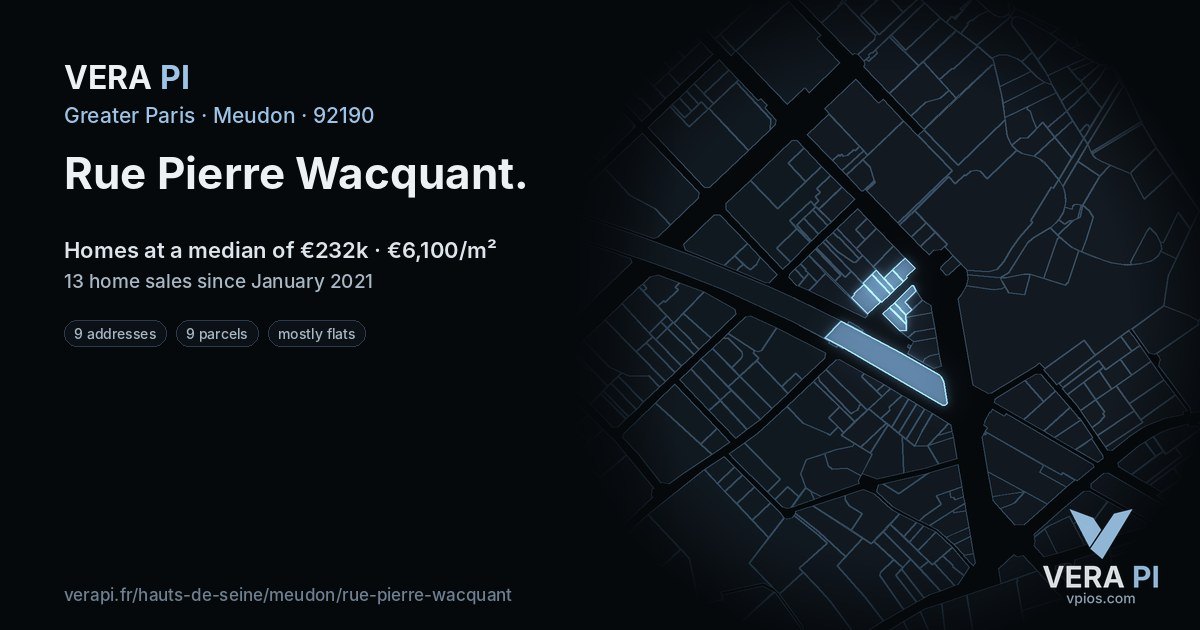 Rue Pierre Wacquant, Meudon at night – every parcel coloured by the prices around it, the street's own parcels lit