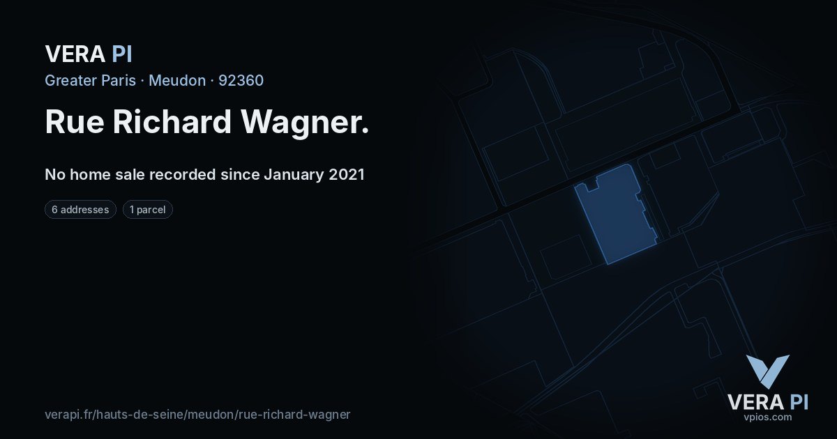 Rue Richard Wagner, Meudon at night – every parcel coloured by the prices around it, the street's own parcels lit