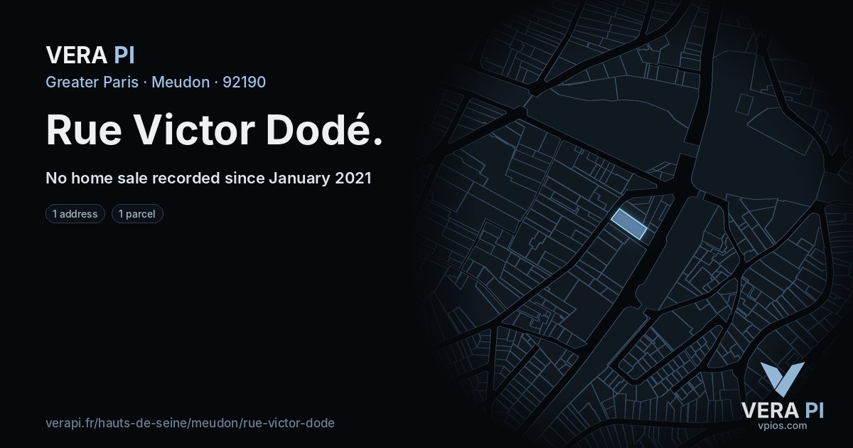 Rue Victor Dodé, Meudon at night – every parcel coloured by the prices around it, the street's own parcels lit
