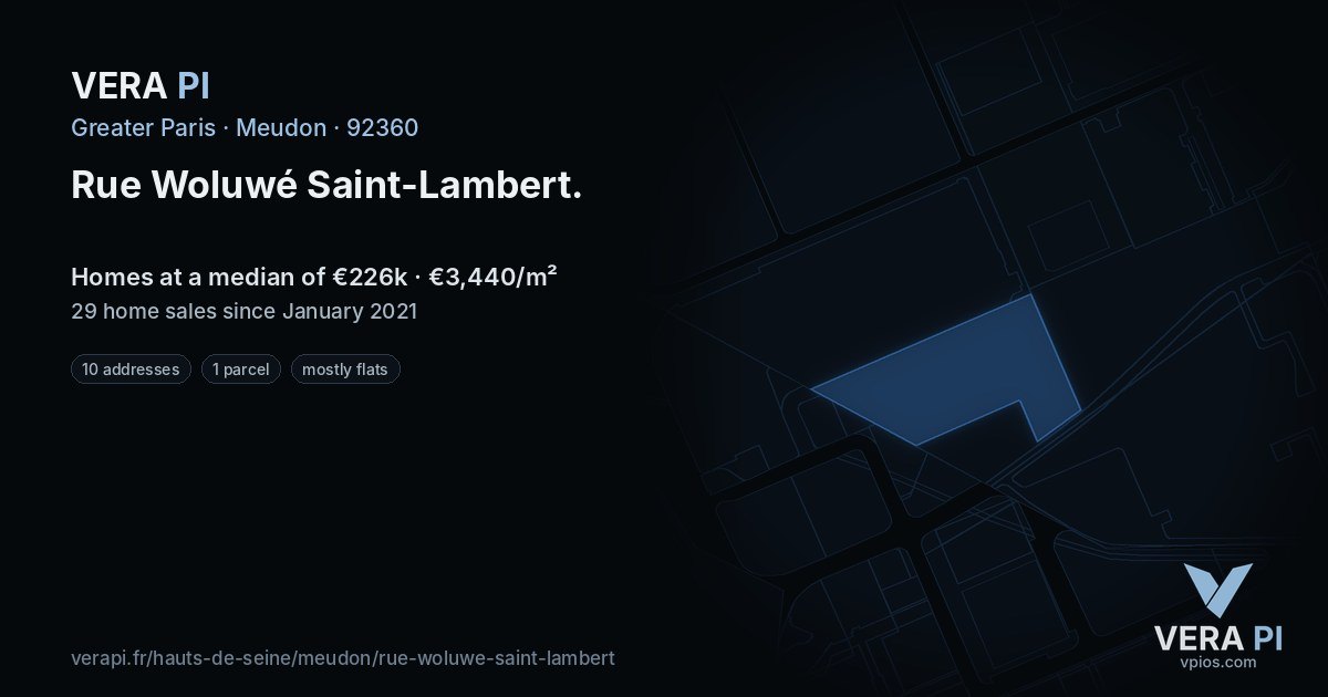 Rue Woluwé Saint-Lambert, Meudon at night – every parcel coloured by the prices around it, the street's own parcels lit