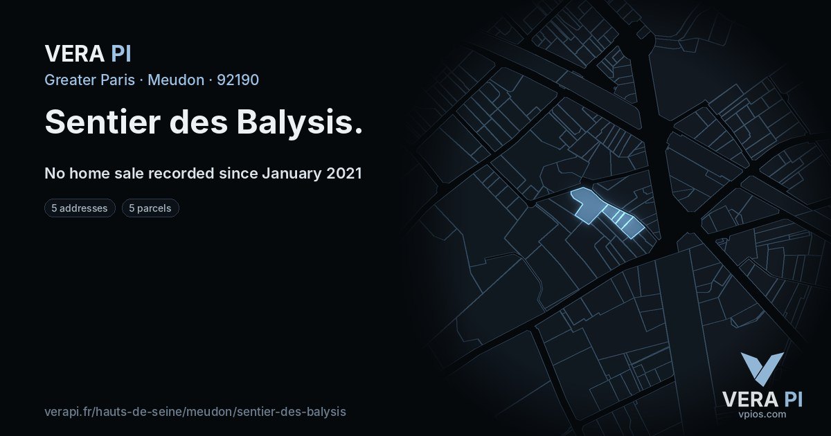 Sentier des Balysis, Meudon at night – every parcel coloured by the prices around it, the street's own parcels lit