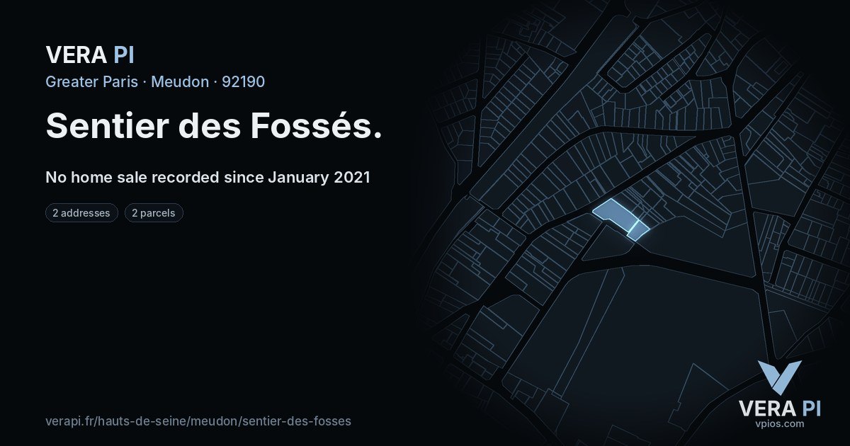 Sentier des Fossés, Meudon at night – every parcel coloured by the prices around it, the street's own parcels lit