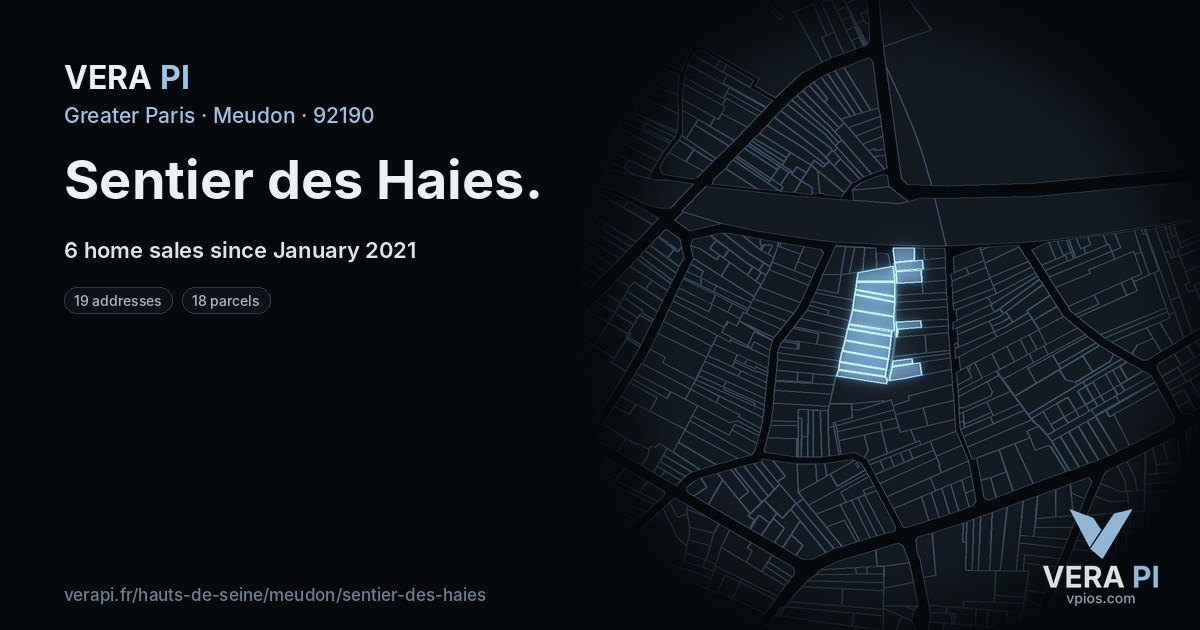 Sentier des Haies, Meudon at night – every parcel coloured by the prices around it, the street's own parcels lit