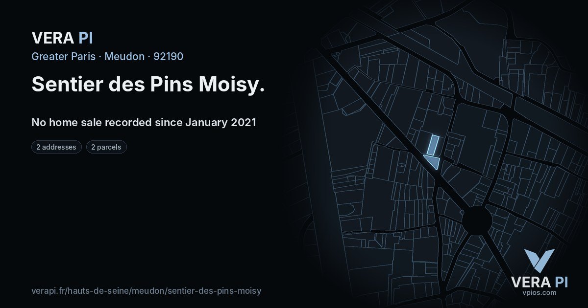 Sentier des Pins Moisy, Meudon at night – every parcel coloured by the prices around it, the street's own parcels lit