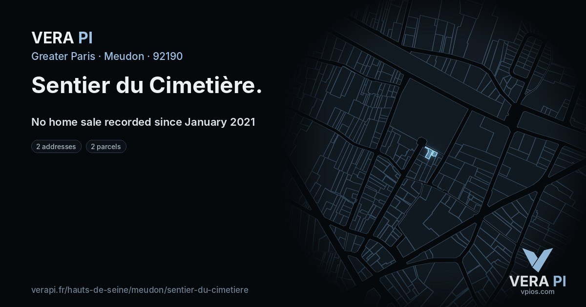 Sentier du Cimetière, Meudon at night – every parcel coloured by the prices around it, the street's own parcels lit