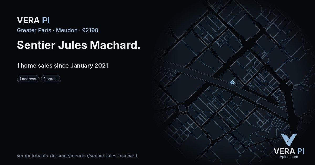 Sentier Jules Machard, Meudon at night – every parcel coloured by the prices around it, the street's own parcels lit