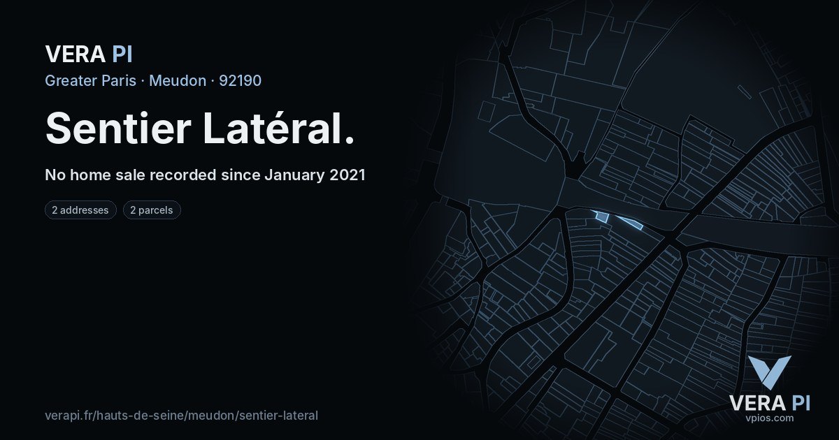 Sentier Latéral, Meudon at night – every parcel coloured by the prices around it, the street's own parcels lit