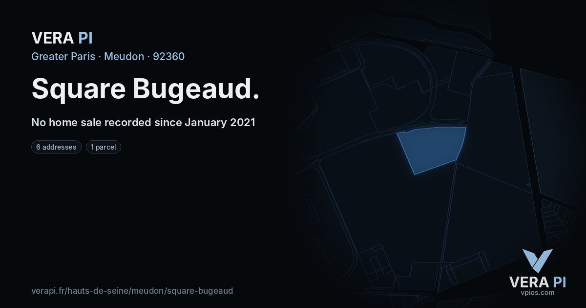Square Bugeaud, Meudon at night – every parcel coloured by the prices around it, the street's own parcels lit