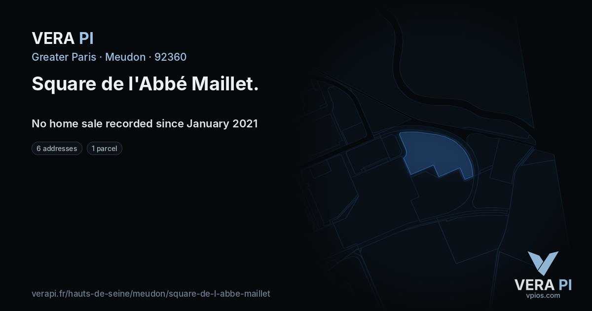 Square de l'Abbé Maillet, Meudon at night – every parcel coloured by the prices around it, the street's own parcels lit